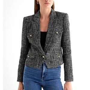 Express Tweed Novelty Button Cropped Blazer Size XL